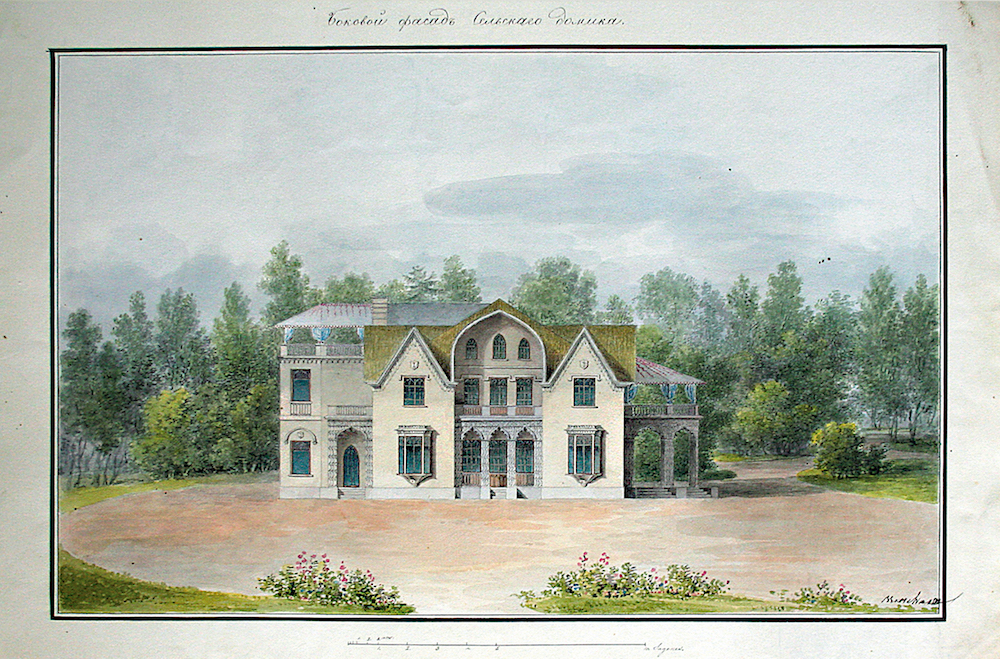 А.А.Менелас. Проект западного фасада Коттеджа в Петергофе. 1826-1829 - Б., акварель.