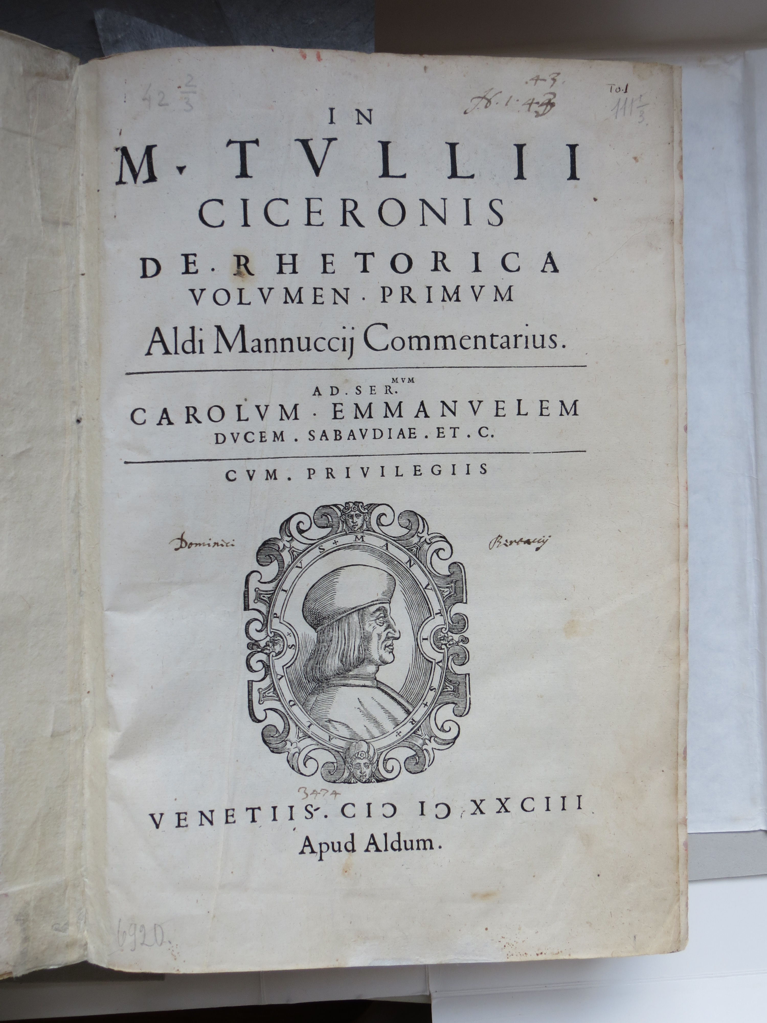 1.	Титульный лист издания «Речи М.Т. Цицерона. О риторике. Т.1.» (Венеция, 1583 / РК инв. № 347)